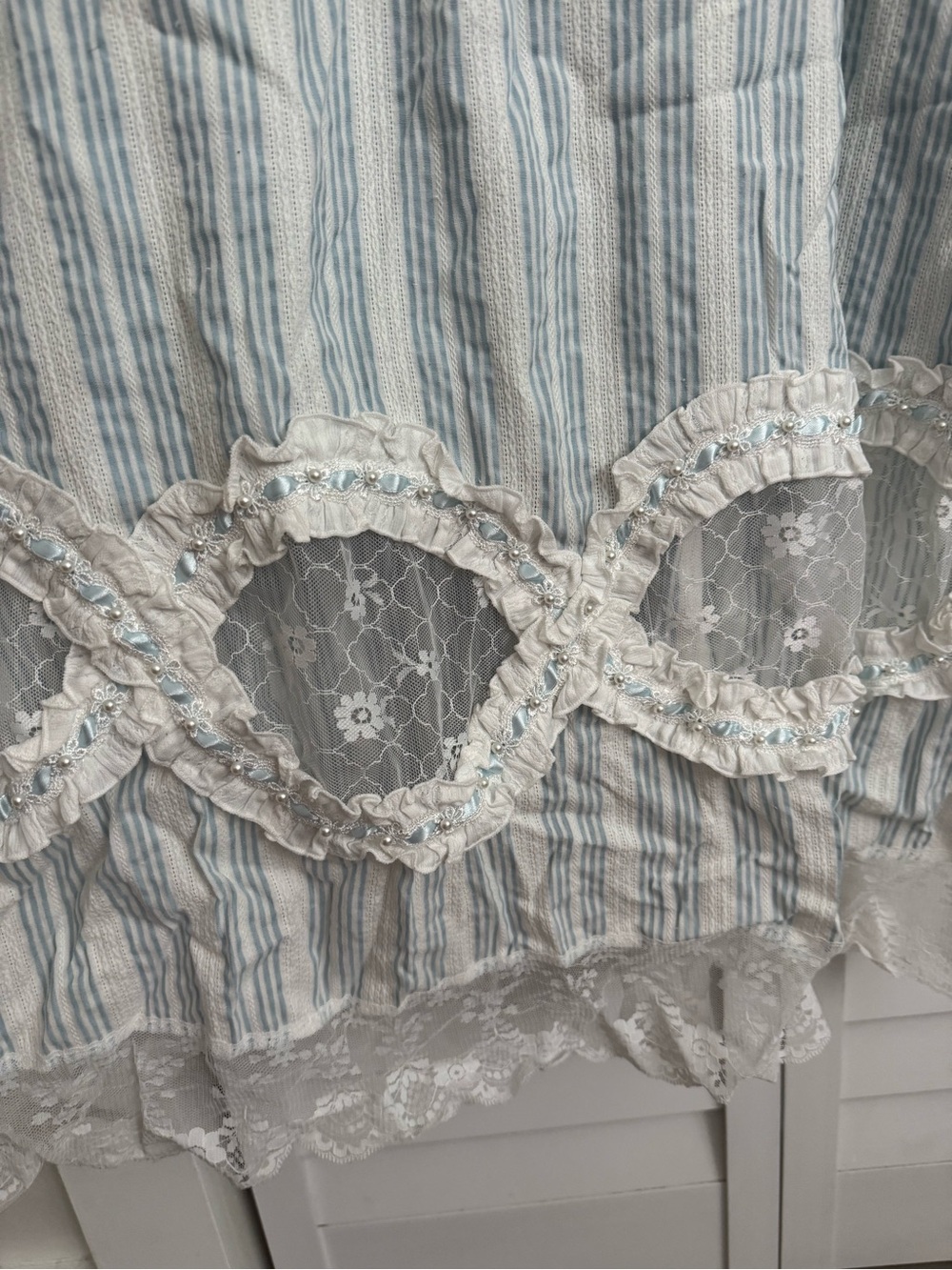 Bridgerton Inspired Blue and White Striped Lace Trim Dress - Picture 3 of 6